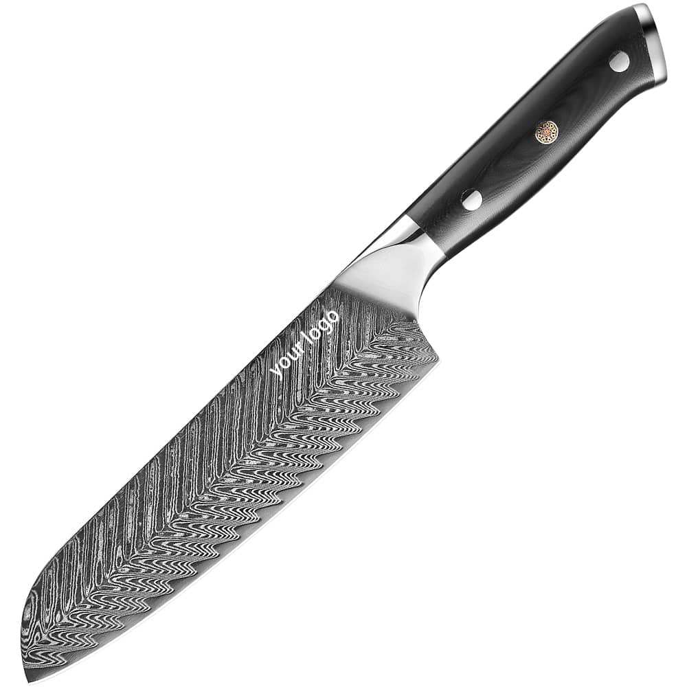 Damascus Clad 10Cr15CoMoV G10 Handle Santoku 180 mm KKDA0052