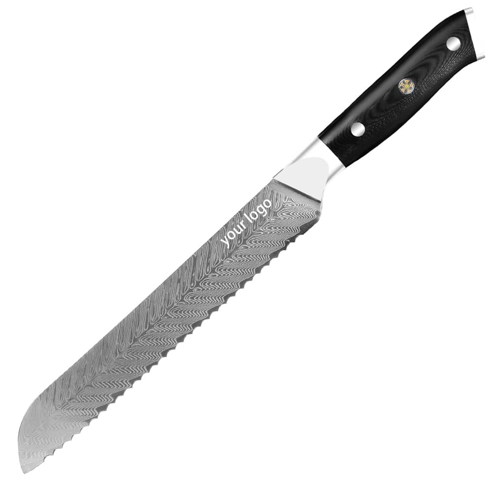 Damascus Clad 10Cr15CoMoV G10 Handle Bread Knife 240 mm KKDA0107