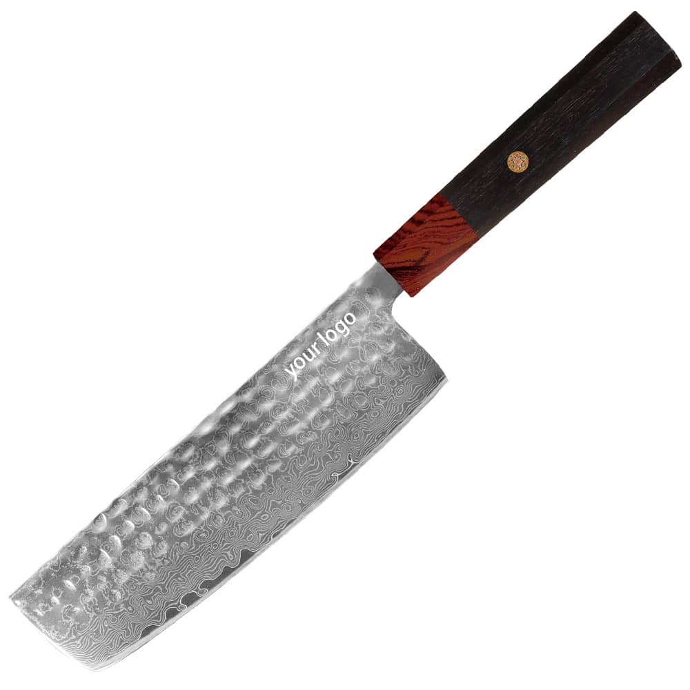 Damascus Clad 10Cr15CoMoV Ebony Handle Nakiri 178 mm Hammered Finish KKDA0124