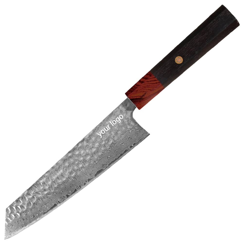 Damascus Clad 10Cr15CoMoV Ebony Kiritsuke 202 mm Hammered Finish KKDA0127