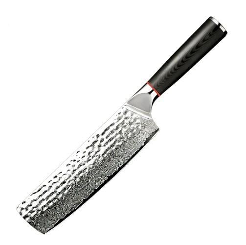 Damascus Clad 10Cr15CoMoV G10 Handle Nakiri 172 mm Hammered Finish KKDA0316