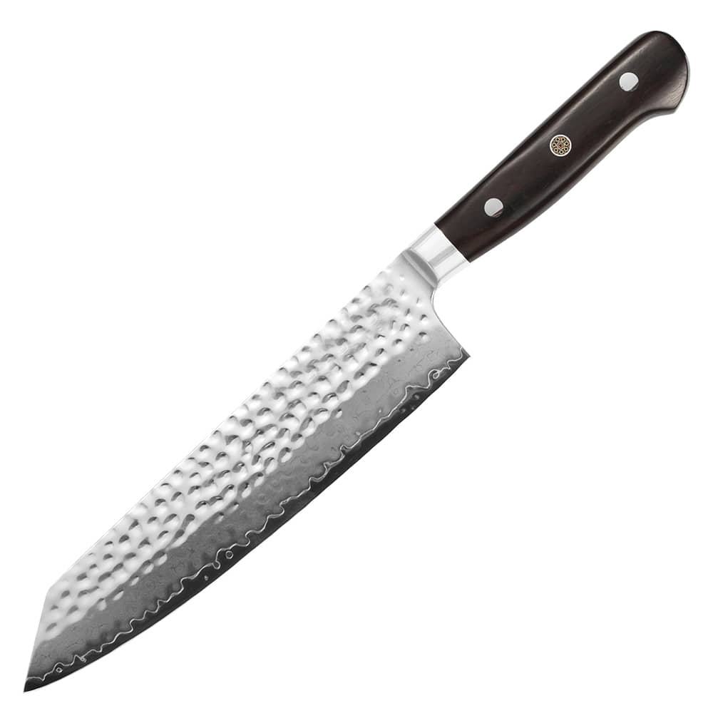 Damascus Clad 10Cr15CoMoV Ebony Handle Kiritsuke 211 mm Hammered Finish KKDA0448