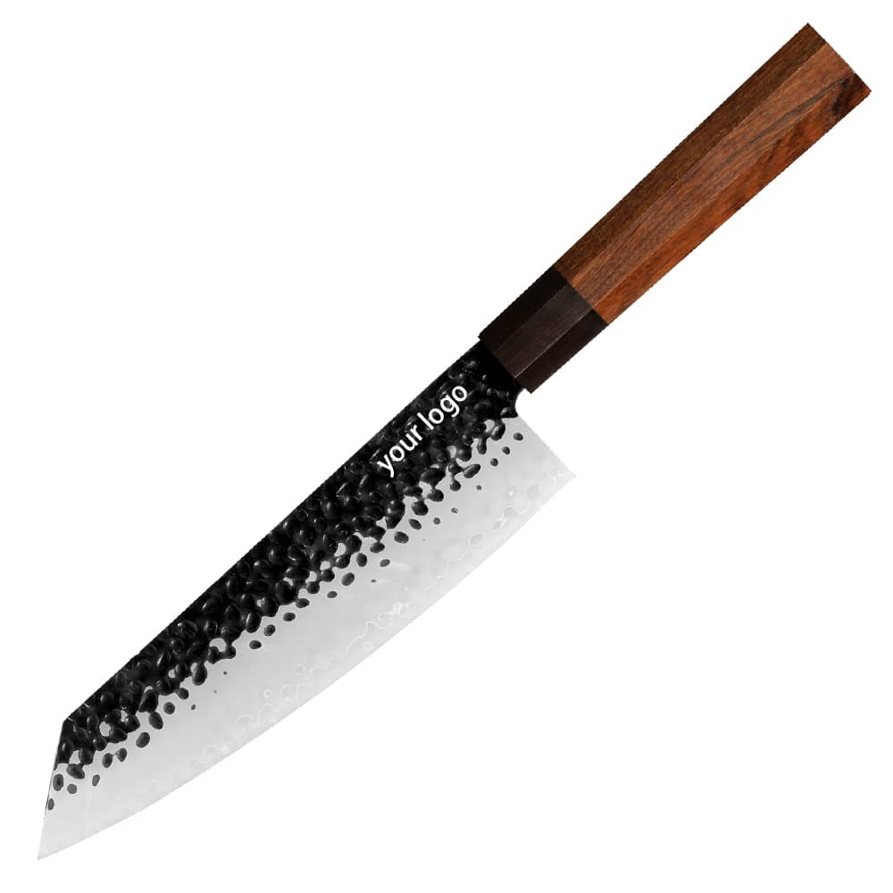 San Mai Octagonal Rosewood Wa Handle Kiritsuke 200 mm Hammered Finish KKDA0466