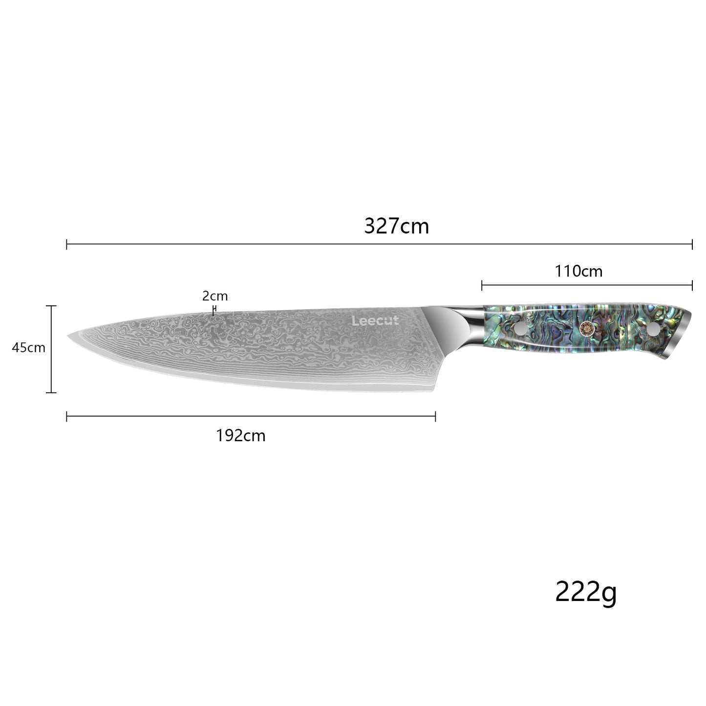 Leecut Damascus Chef Knife Damascus Clad 10Cr15CoMoV Abalone Shell Handle Chef Knife 192 mm LC-DM192